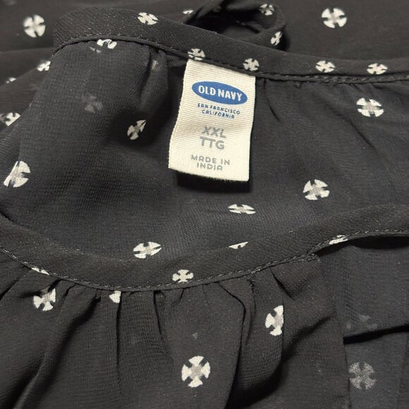 Old Navy Sheer Black Blouse Women’s XXL Long Sleeve Boho Peasant Top Ditsy Print - Picture 8 of 13